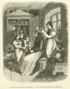 De bruidstoilette in het Zwarte Woud (gravure) door French School