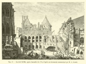 De Mai binnenplaats, na de brand van 1776, volgens een document gedeeld door M. A. Lenoir door French School
