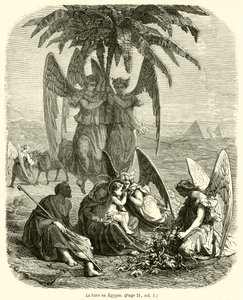 De vlucht naar Egypte (gravure) door French School