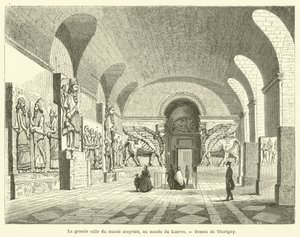 De grote zaal van het Assyrische museum, in het Louvre door French School