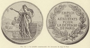 De herdenkingsmedaille van de luchtvaarders van de belegering van Parijs door French School