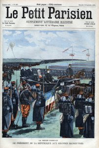 De revue van Amilly: De president van de Franse republiek Emile Loubet bij de grote manoeuvres- in 
