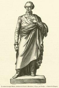 Het standbeeld van majoor Martin, oprichter van de school la Martiniere, in Lyon (gravure) door French School