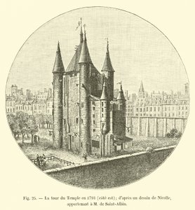 De toren van de Tempel in 1793, oostzijde; naar een tekening van Nicolle; behorend tot M de Saint-Albin door French School