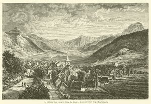 De vallei van Mont-Dore en het dorp des Bains door French School