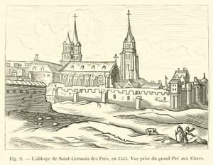 De abdij van Saint-Germain des Pres, in 1545, Uitzicht vanaf de grote Pre aux Clercs