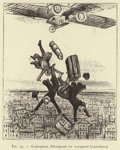 Het vliegtuig dat zijn passagiers afzet (karikatuur) door French School