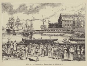 Te water laten van het slagschip Nicolaas I door French School