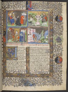 Miniaturen inclusief detail van ridders in helmen met vizieren op een ophaalbrug die een stad verdedigen tegen aanvallende ridders met speren, ca. 1415-20
