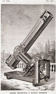 Grote zilveren spiegeltelescoop (Léon Foucault systeem), equatoriaal gemonteerd voor het Marseille Observatorium - in "De Hemel" door Amédée Guillemin, Hachette, Parijs door French School