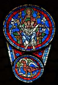 Laatste Oordeel: de schoot van Abraham met 3 zielen; St. Johannes