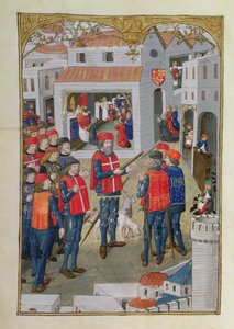 De Ridders van St. Jan van Jeruzalem bereiden zich voor om Rhodos te verdedigen, uit A History of the Siege of Rhodes, door Guillaume Caoursin, 1483 door French School
