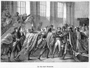 Le 18 Brumaire jaar 8: staatsgreep van Napoleon in Saint-Cloud in de Raad van de Vijfhonderd (zaal van de 500) - in 