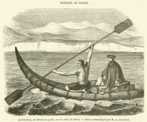 De Cavallito, of stroboot, aan de kusten van Peru (gravure) door French School