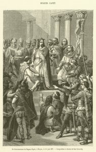 De kroning van Hugues Capet, in Noyon, op 1 juni 987 door French School