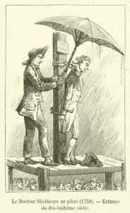 Dokter Shebbeare aan de schandpaal, 1758, prent uit de achttiende eeuw door French School