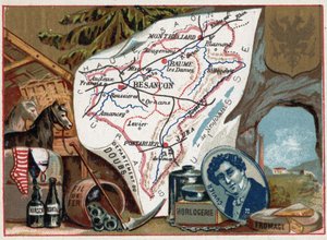 Le Doubs, Franche-Comté, Frankrijk. Portret van Georges Cuvier. Lokale specialiteit: kirsch, alsem, horlogemakerij, draad en landbouw. Serie over de Franse departementen. door French School