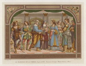 Het huwelijk van de Maagd, naar Luini, fresco schilderij, Brera Museum, Milaan