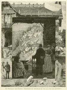 Het Paviljoen van de Bossen, interieur van het paviljoen en uitzicht op een van de diorama