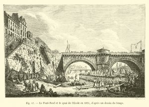 De Pont-Neuf en de kade van de School in 1820, volgens een tekening uit die tijd door French School
