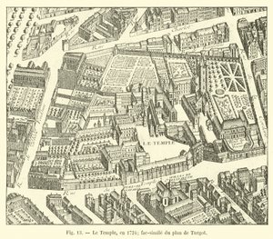 De Tempel, in 1734; facsimile van het plan van Turgot door French School