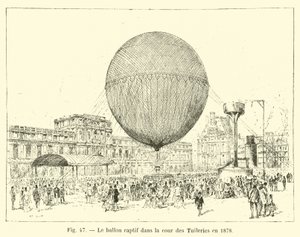 De gevangen ballon in de binnenplaats van de Tuilerieën in 1878 door French School