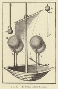 Het vliegende schip van Lana (gravure) door French School