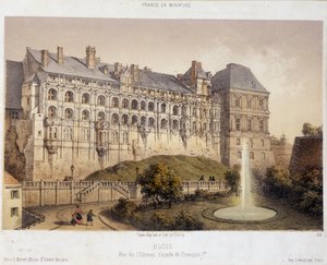 Het kasteel van Blois - lithografie door French School