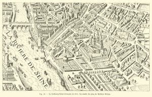 De voorstad Saint-Germain in 1615, fac-simile van het plan van Mathieu Merian door French School