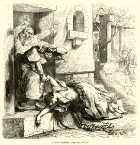 De Leviet van Efraïm (gravure) door French School