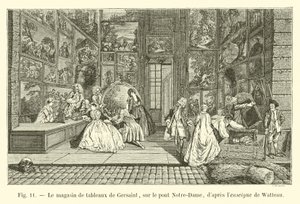 De schilderijenwinkel van Gersaint, op de Pont Notre-Dame, naar het uithangbord van Watteau door French School