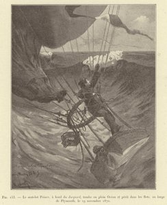 Matroos Prince, aan boord van de Jacquard, valt in volle oceaan en verdrinkt in de golven, voor de kust van Plymouth, 29 november 1870 door French School
