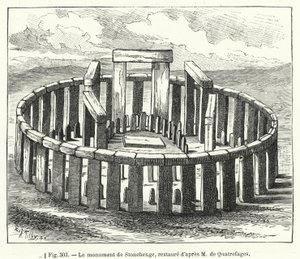 Het monument van Stonehenge, gerestaureerd volgens M de Quatrefages