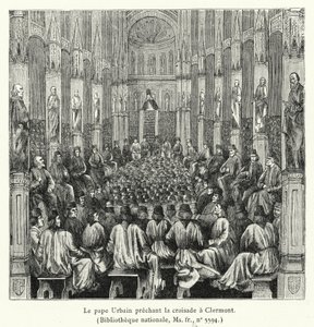 De paus Urbanus predikt de kruistocht in Clermont (gravure) door French School