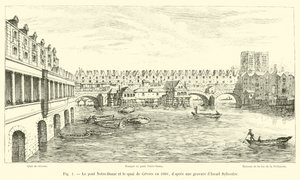 De Pont Notre-Dame en de Quai de Gesvres in 1660, naar een gravure van Israël Sylvestre door French School