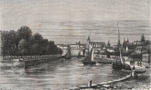 De haven van Vannes (Morbihan, Frankrijk) - gravure in "La France illustree: geografie, geschiedenis, administratieve statistiek" door V.-A. Malt-Brown. 1884 door French School