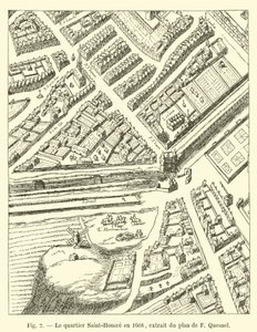 De wijk Saint-Honoré in 1608, uit het plan van F Quesnel door French School