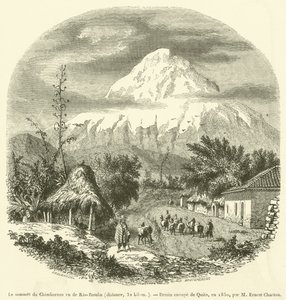 De top van de Chimborazo gezien vanaf Rio-Bamba, afstand, 32 kilometer door French School