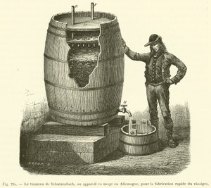 Het vat van Schutzenbach, of apparaat in gebruik in Duitsland, voor de snelle productie van azijn