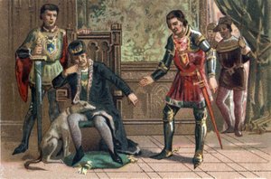 Liga van het Openbaar Goed: Koning Lodewijk XI ontmoet Karel de Stoute in Peronne, Hertog van Bourgondië. Chromolithografie rond 1890.