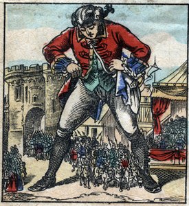 Lemuel Gulliver in het land van de Lilliputters. Illustratie voor "Gulliver