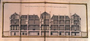 Lengtedoorsnede van het Kasteel van Petit-Bourg, met de kamers van de Koning en Koningin