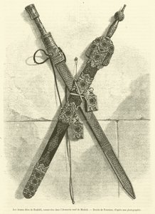 De wapens van Boabdil, bewaard in de Koninklijke Wapenrustkamer van Madrid (gravure) door French School