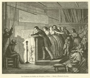 De coulissen van het Seraphin-theater, in Parijs door French School