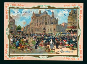 Les Halles en de Kerk van St Eustache, Parijs door French School