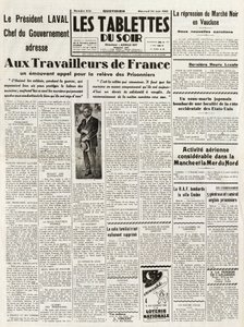 Les Tablets du soir van 24/06/1942 - LAVAL HOOFD VAN DE REGERING RICHT ZICH TOT DE ARBEIDERS VAN FRANKRIJK MET EEN WILSKRACHTIG BEROEP VOOR DE ONDERDRUKKING VAN DE ZWARTE MARKT IN VAUCLUSE - GIGANTISCHE LUCHTACTIVITEITEN IN HET KANAAL EN DE NOORDZEE