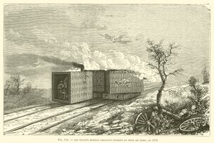 De Gepantserde Wagons Gebruikt Tijdens het Beleg van Parijs, in 1870 (gravure)