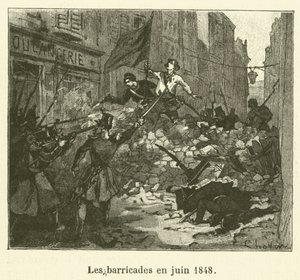 De barricades in juni 1848 (gravure) door French School