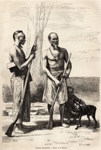 De bergjagers van het eiland Formosa, gravure naar een tekening van D. Maillard, ter illustratie van de reis naar China, door J. Thompson, in 1870-1872, gepubliceerd in Le tour du monde, 1875, onder redactie van Edouard Charton, Hachette editie, Parijs. Se door French School