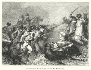 De dienstplichtigen van 1813 in de slag bij Weissenfels door French School